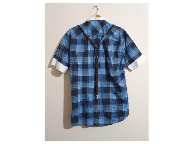 Autre Marque Camicia scozzese Takeshy Kurosawa blu in cotone e pelle - vista 3