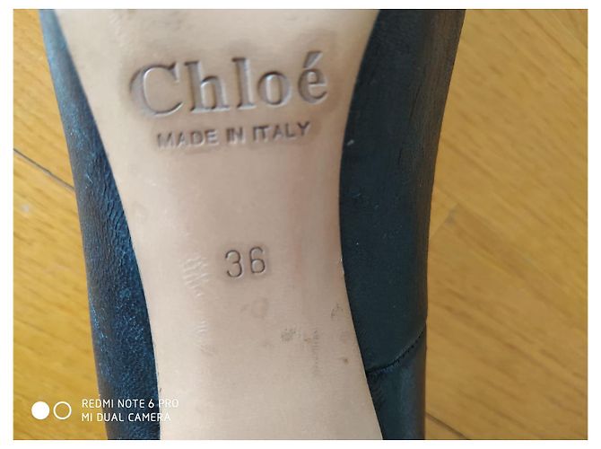 Chloé décolleté con volant in pelle nera Nero - vista 5