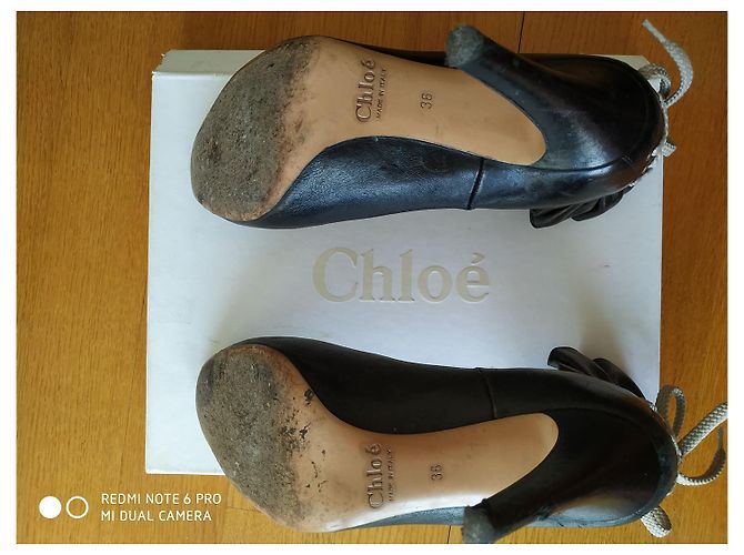 Chloé décolleté con volant in pelle nera Nero - vista 7