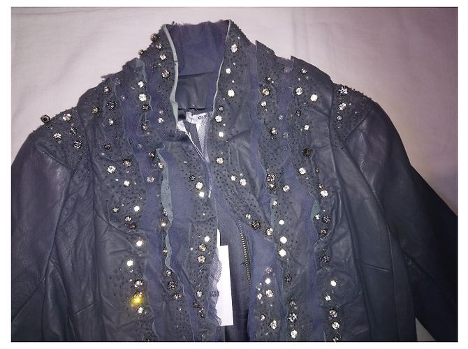 Givenchy Lederjacke aus Lammleder mit Perlen und Kristallen Dunkelgrau Anthrazitgrau - Ansicht 8