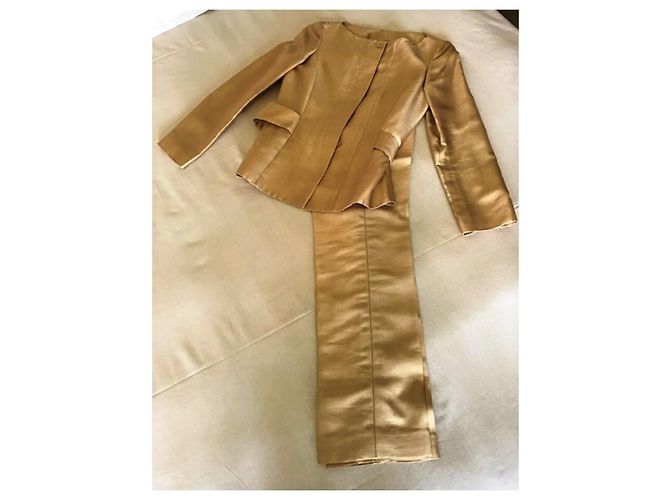 Conjunto de calça e casaco Carolina Herrera dourado de seda e algodão - vista 2