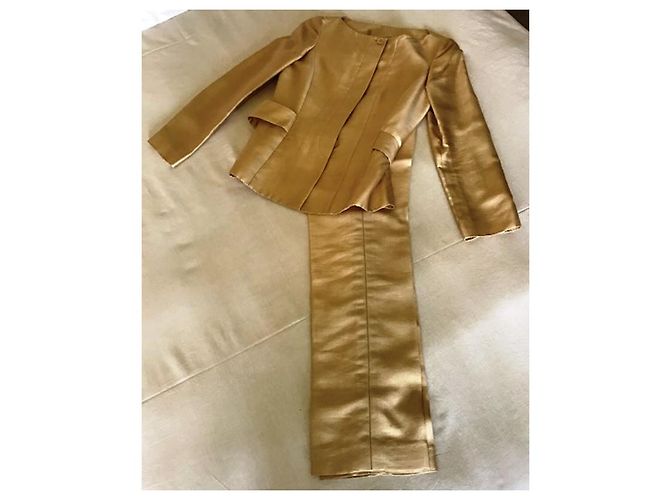 Conjunto de calça e casaco Carolina Herrera dourado de seda e algodão - vista 3