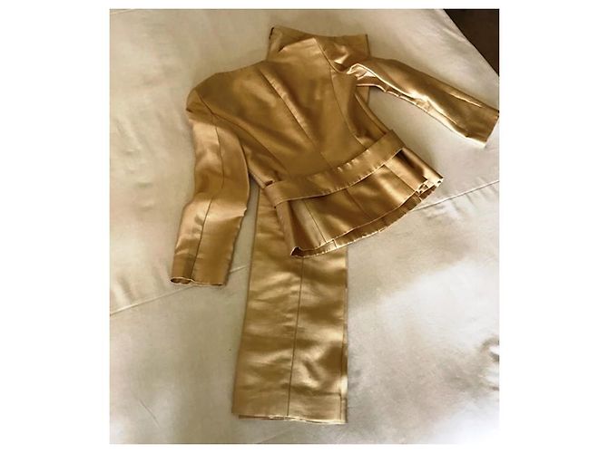 Conjunto de calça e casaco Carolina Herrera dourado de seda e algodão - vista 4
