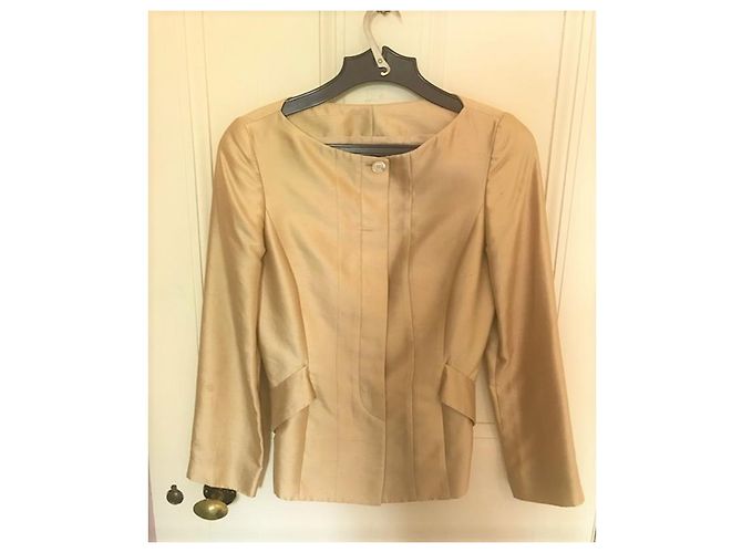 Conjunto de calça e casaco Carolina Herrera dourado de seda e algodão - vista 5