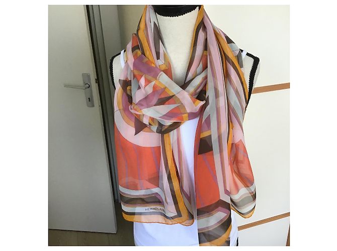 Hermès Estola de gasa Coral - vista 5