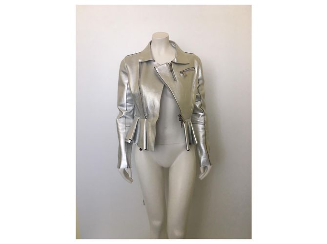 Dsquared2 Bikerjacke aus silbernem Leder - Ansicht 2