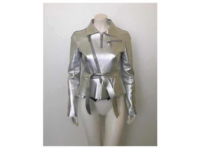 Dsquared2 Bikerjacke aus silbernem Leder - Ansicht 4