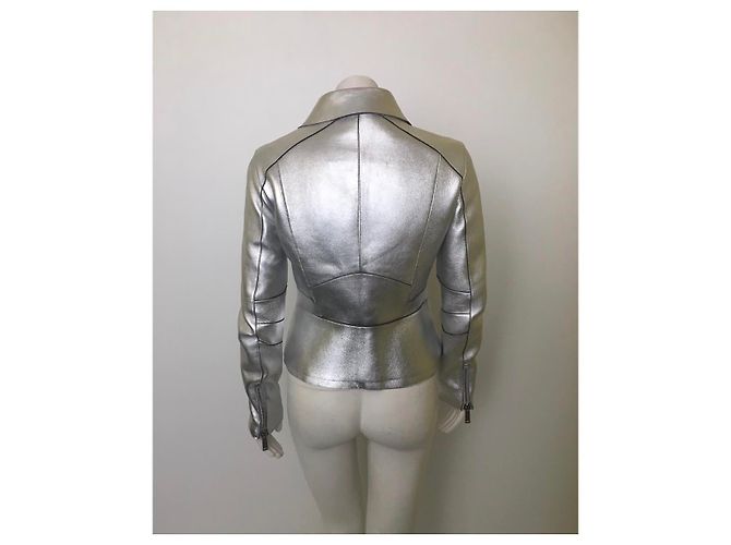 Dsquared2 Bikerjacke aus silbernem Leder - Ansicht 5
