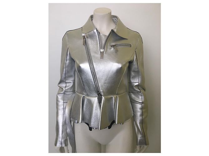 Dsquared2 Bikerjacke aus silbernem Leder - Ansicht 6