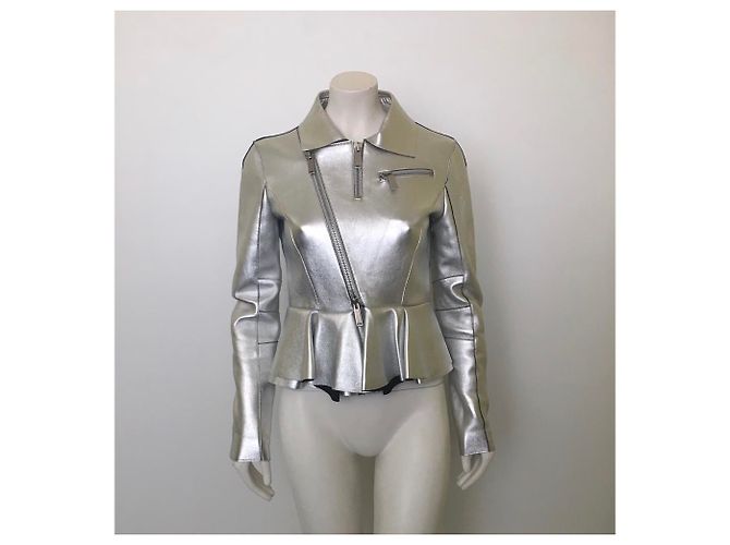 Dsquared2 Bikerjacke aus silbernem Leder - Ansicht 7