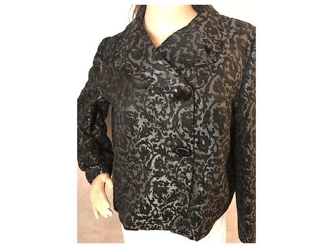 Autre Marque COTTONADE Kurze Jacke Grau und Schwarzer Samt 44 - Ansicht 2