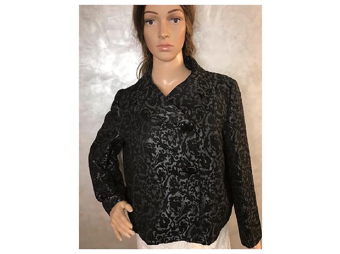Autre Marque COTTONADE Kurze Jacke Grau und Schwarzer Samt 44 - Ansicht 5