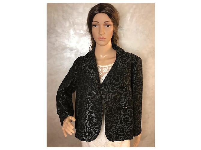 Autre Marque COTTONADE Kurze Jacke Grau und Schwarzer Samt 44 - Ansicht 6