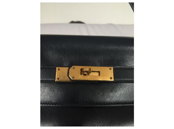 Borsa a mano Hermès Kelly 35 in pelle blu scuro - vista 4