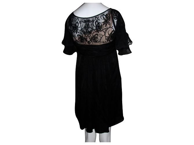 Abito stile impero in seta e pizzo nero Temperley London - vista 2