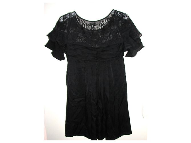 Abito stile impero in seta e pizzo nero Temperley London - vista 3