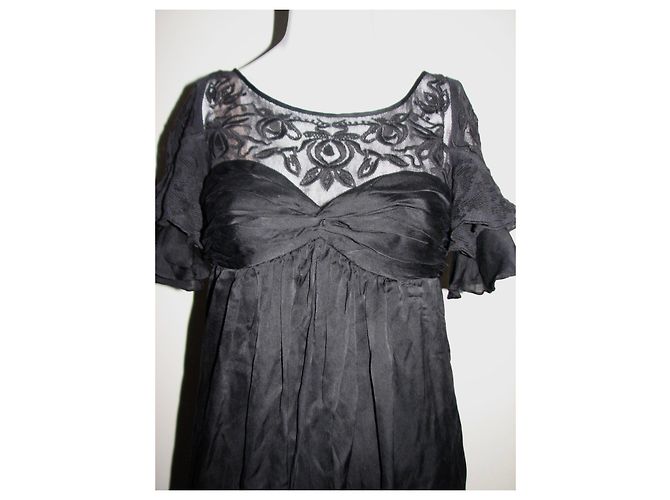 Abito stile impero in seta e pizzo nero Temperley London - vista 4
