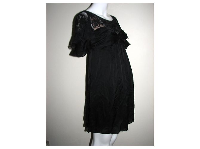 Abito stile impero in seta e pizzo nero Temperley London - vista 5