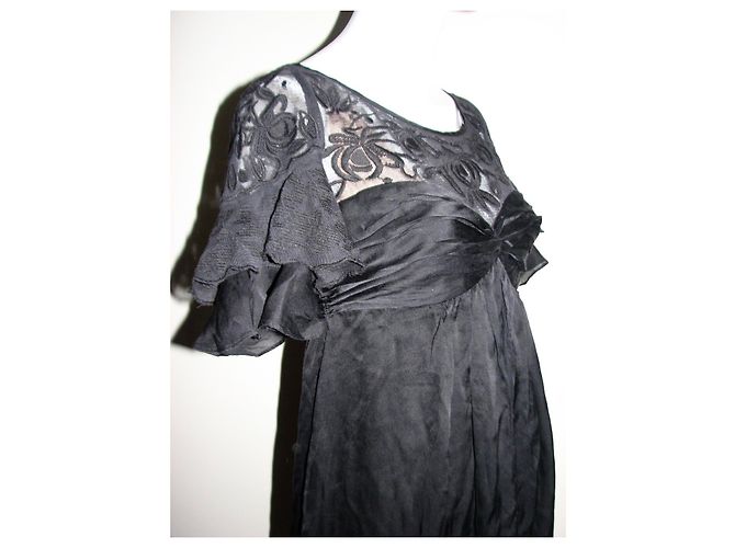 Abito stile impero in seta e pizzo nero Temperley London - vista 6