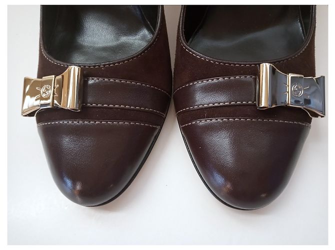 Tacchi Gucci Marroni in Pelle e Scamosciata Taglia 38 Marrone - vista 5