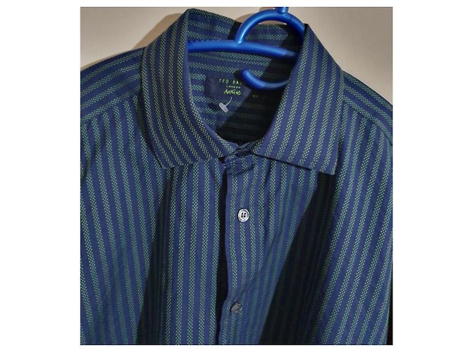 Ted Baker Gestreiftes Baumwollhemd Blau Grün Mehrfarben - Ansicht 3