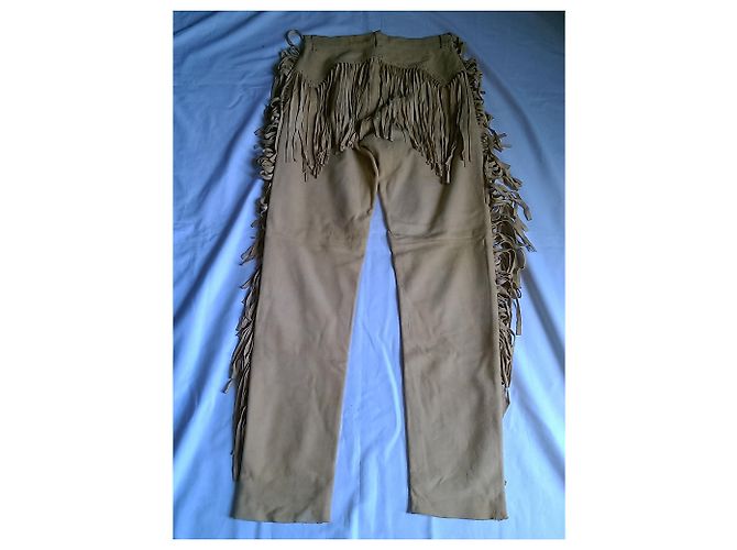 Autre Marque Pantalón con flecos de ante amarillo - vista 2