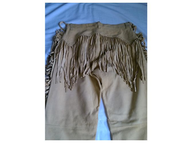 Autre Marque Pantalón con flecos de ante amarillo - vista 3