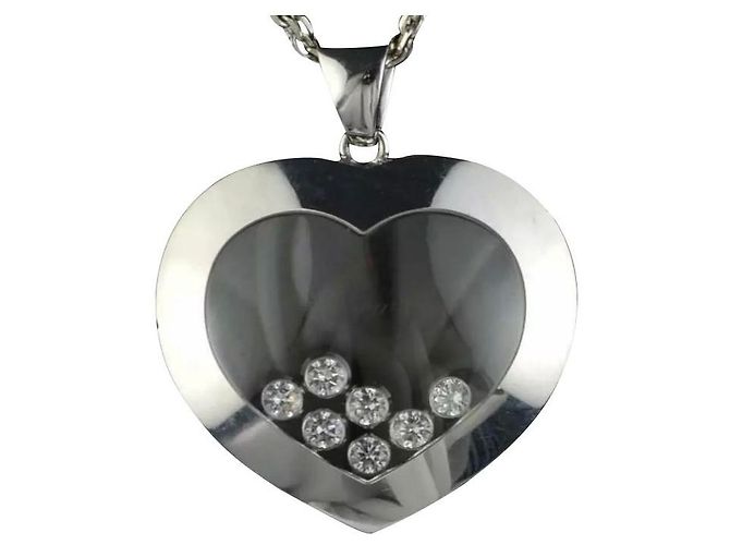 Chopard 18Karat Weißgold Happy Diamonds 7 Diamant schwimmende Herz Halskette 31" Metallisch - Ansicht 2