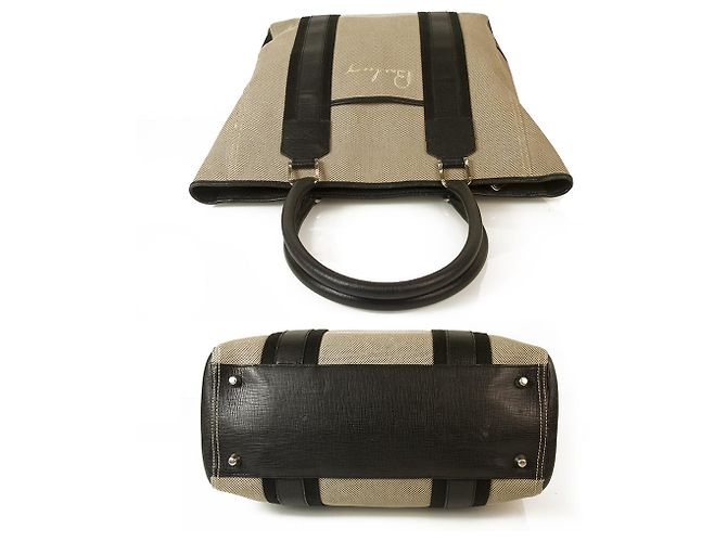 Thomas Burberry Burberry Beige / Grey Canvas & Black Leather Trim Handtasche Tote Große Einkaufstasche - Ansicht 3