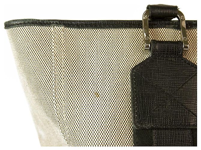 Thomas Burberry Burberry Beige / Grey Canvas & Black Leather Trim Handtasche Tote Große Einkaufstasche - Ansicht 7