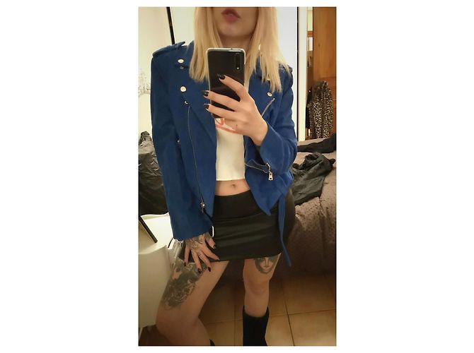 Giacca Biker Club Monaco in nubuck blu - vista 2
