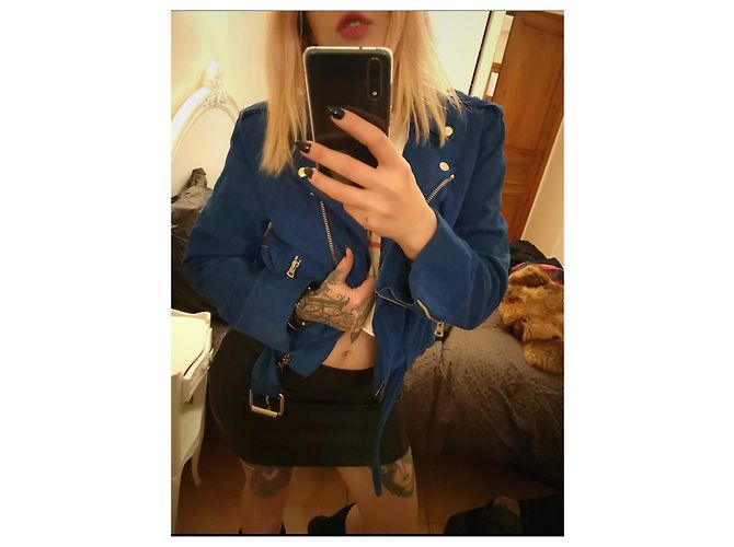 Giacca Biker Club Monaco in nubuck blu - vista 3