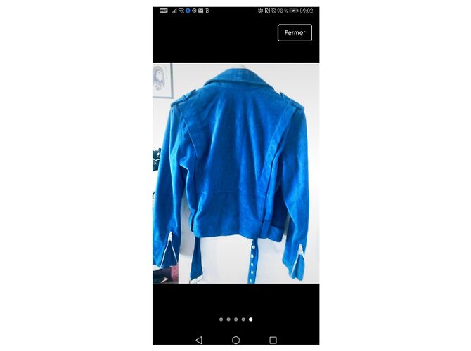 Giacca Biker Club Monaco in nubuck blu - vista 4