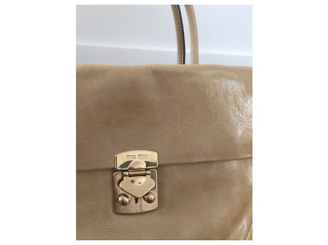 Miu Miu Vitello Shine Quarzo Borsa in pelle Beige - vista 3