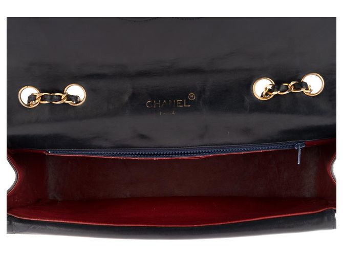 Timeless Bolsa Chanel clássica em pele de cordeiro acolchoada da marinha, hardware de ouro! Azul marinho - vista 5