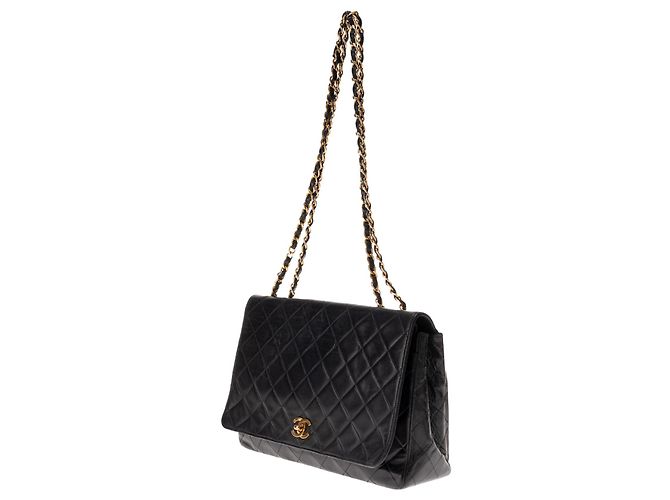 Timeless Bolsa Chanel clássica em pele de cordeiro acolchoada da marinha, hardware de ouro! Azul marinho - vista 7