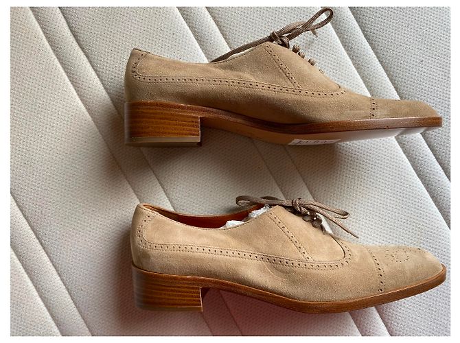 Scarpe Richelieu Salvatore Ferragamo beige in nubuck - vista 7