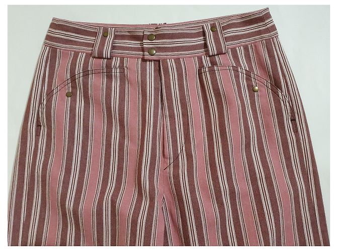 Pantalones de talle alto a rayas Isabel Marant rosa algodón - vista 2