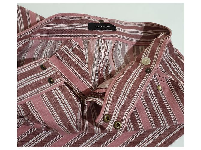 Pantalones de talle alto a rayas Isabel Marant rosa algodón - vista 3