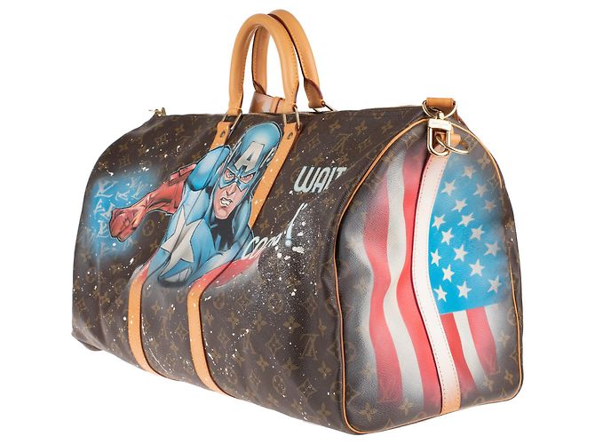 Borsa Louis Vuitton Keepall 55 "Captain America" personalizzabile di PatBo! Marrone - vista 5