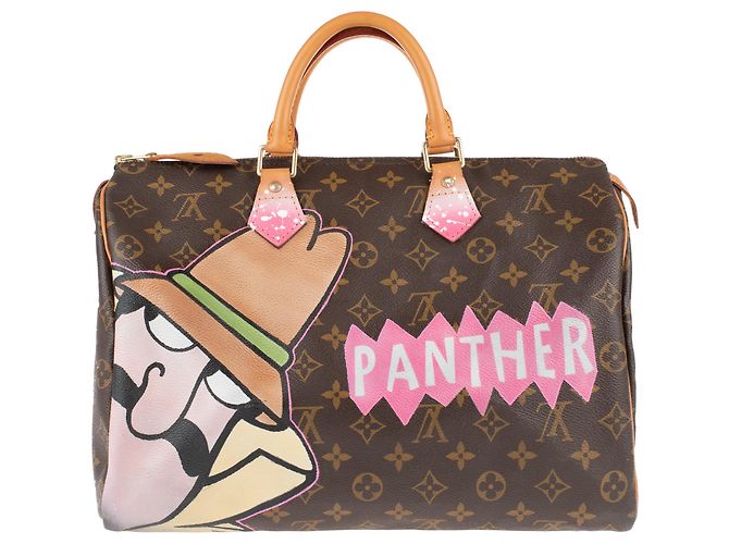 Louis Vuitton Speedy 35 Monogramma "Pink Panther" personalizzato da PatBo! Marrone - vista 2
