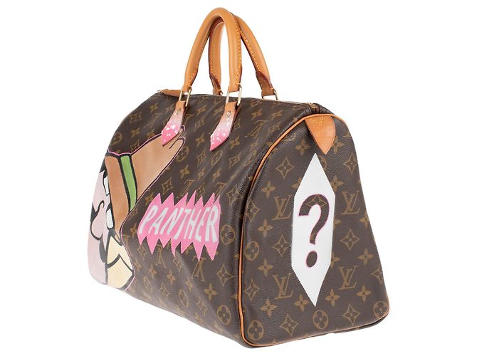 Louis Vuitton Speedy 35 Monogramma "Pink Panther" personalizzato da PatBo! Marrone - vista 3