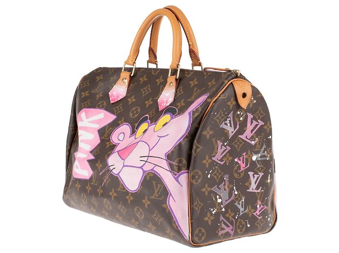 Louis Vuitton Speedy 35 Monogramma "Pink Panther" personalizzato da PatBo! Marrone - vista 4