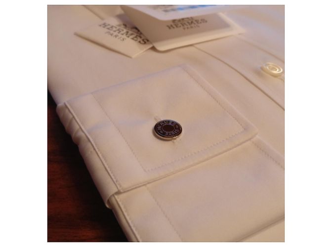 Hermès Chemise droite col droit popeline Bianco - vista 3