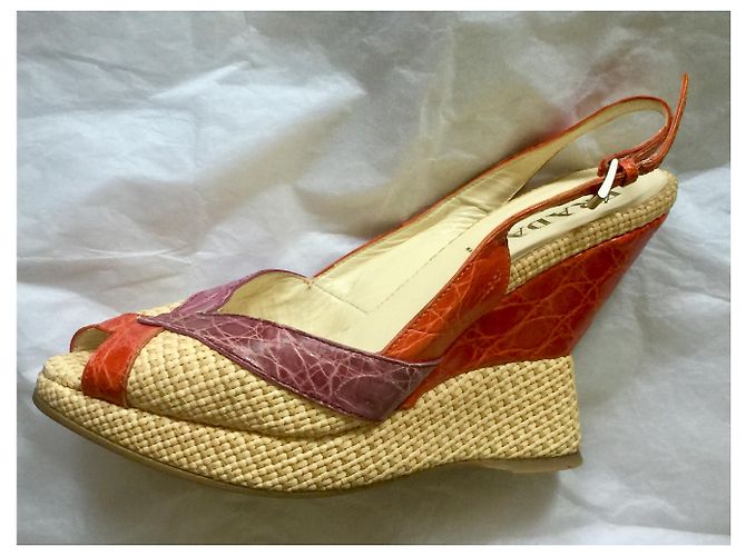 Décolleté slingback Prada con zeppa pelle beige arancione viola Porpora - vista 2
