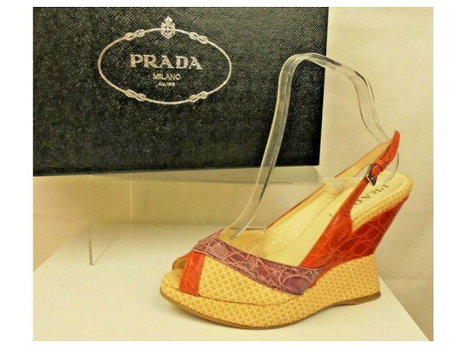 Décolleté slingback Prada con zeppa pelle beige arancione viola Porpora - vista 3