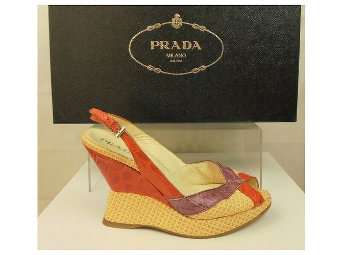 Décolleté slingback Prada con zeppa pelle beige arancione viola Porpora - vista 4