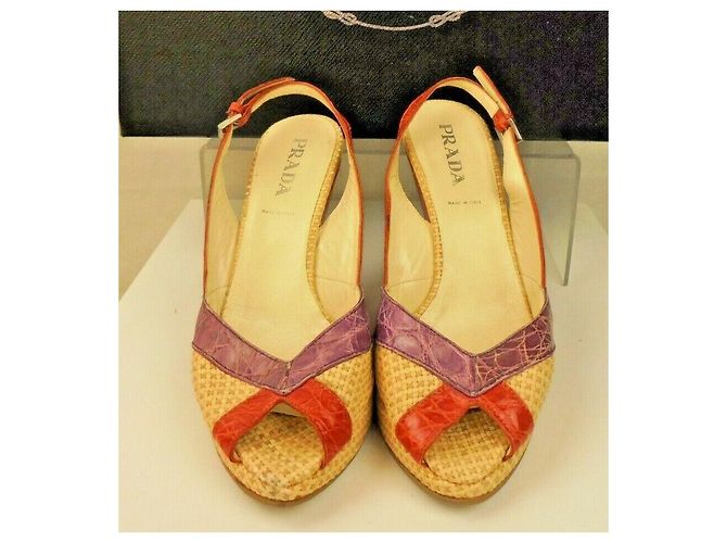 Décolleté slingback Prada con zeppa pelle beige arancione viola Porpora - vista 5