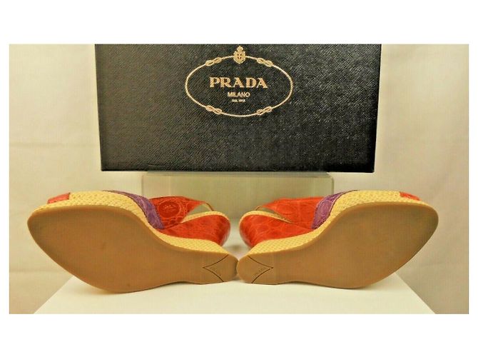 Décolleté slingback Prada con zeppa pelle beige arancione viola Porpora - vista 6
