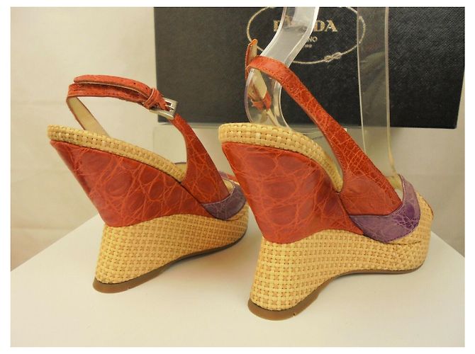Décolleté slingback Prada con zeppa pelle beige arancione viola Porpora - vista 8